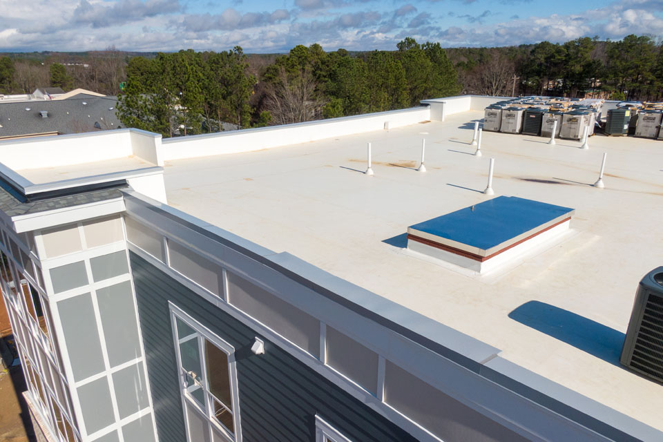 TPO roofing on a flat residential building